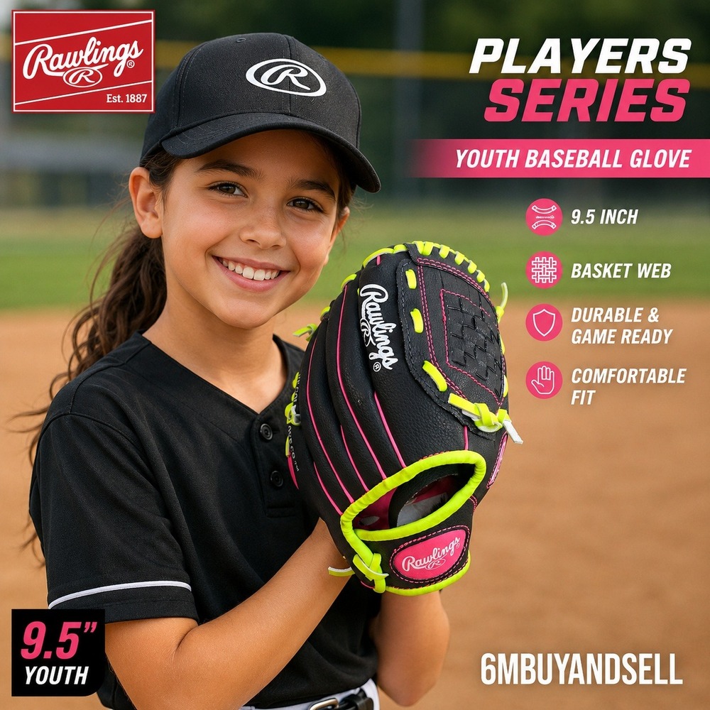 Rawlings Players Series 9.5 Inch Youth Baseball Glove WPL95DSP Pink Green Black